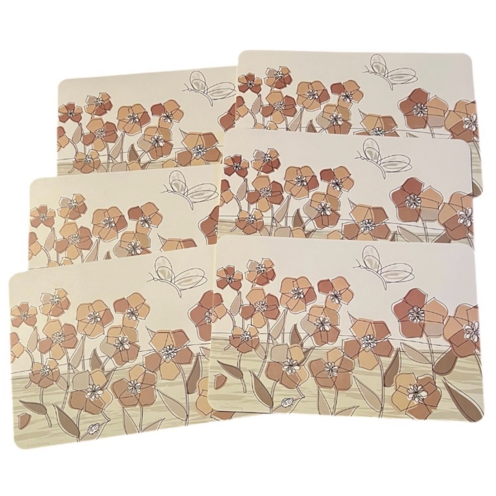 Sarah Frederking Floral Dining Table Placemats - Set of 6, Easy Clean Wipe Off